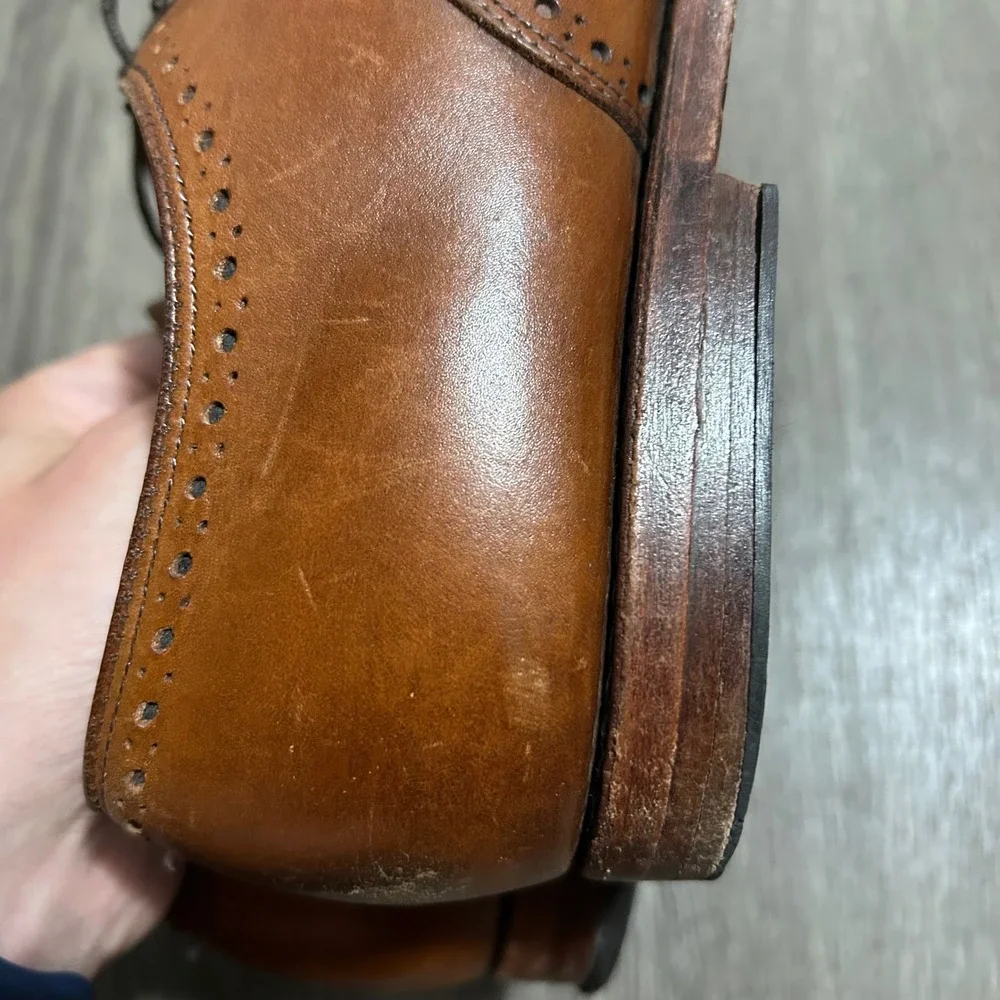 Allen Edmonds Hale Oxford Shoes 9.5 D Brown‎ Leather Semi Brogue Cap Toe